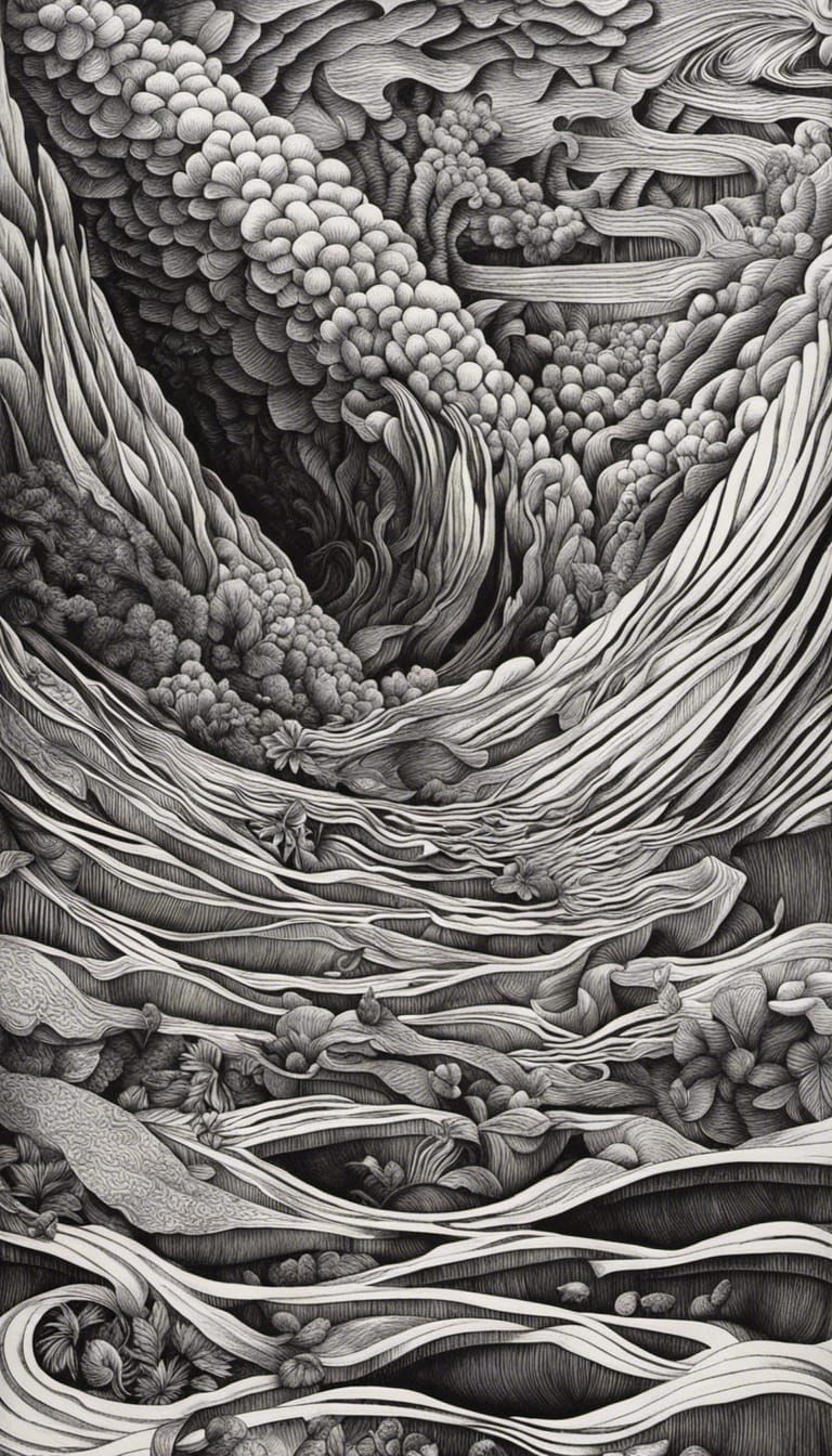 Escher-Inspired Optical Illusion in Black and White