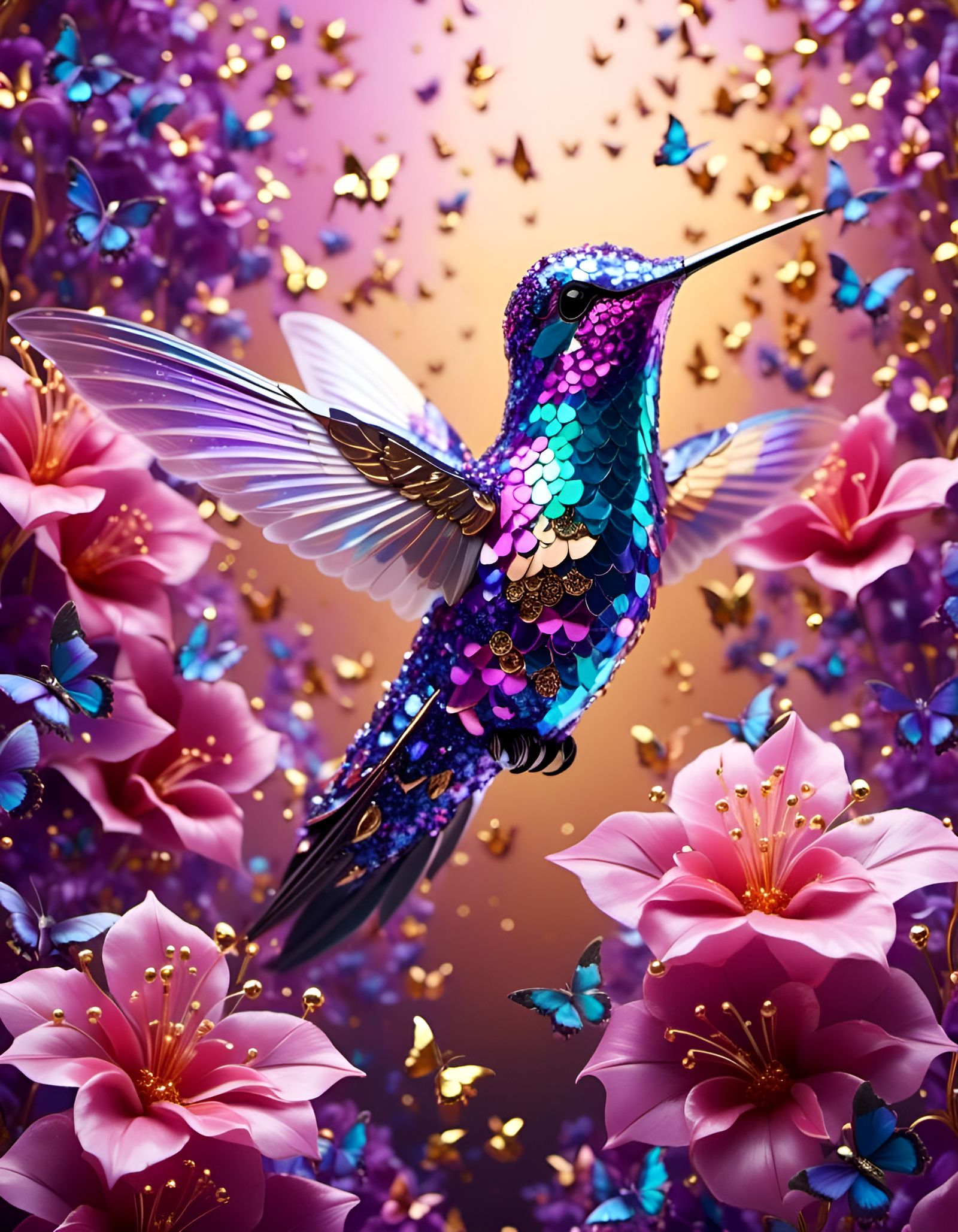 Hummingbird & Butterflies