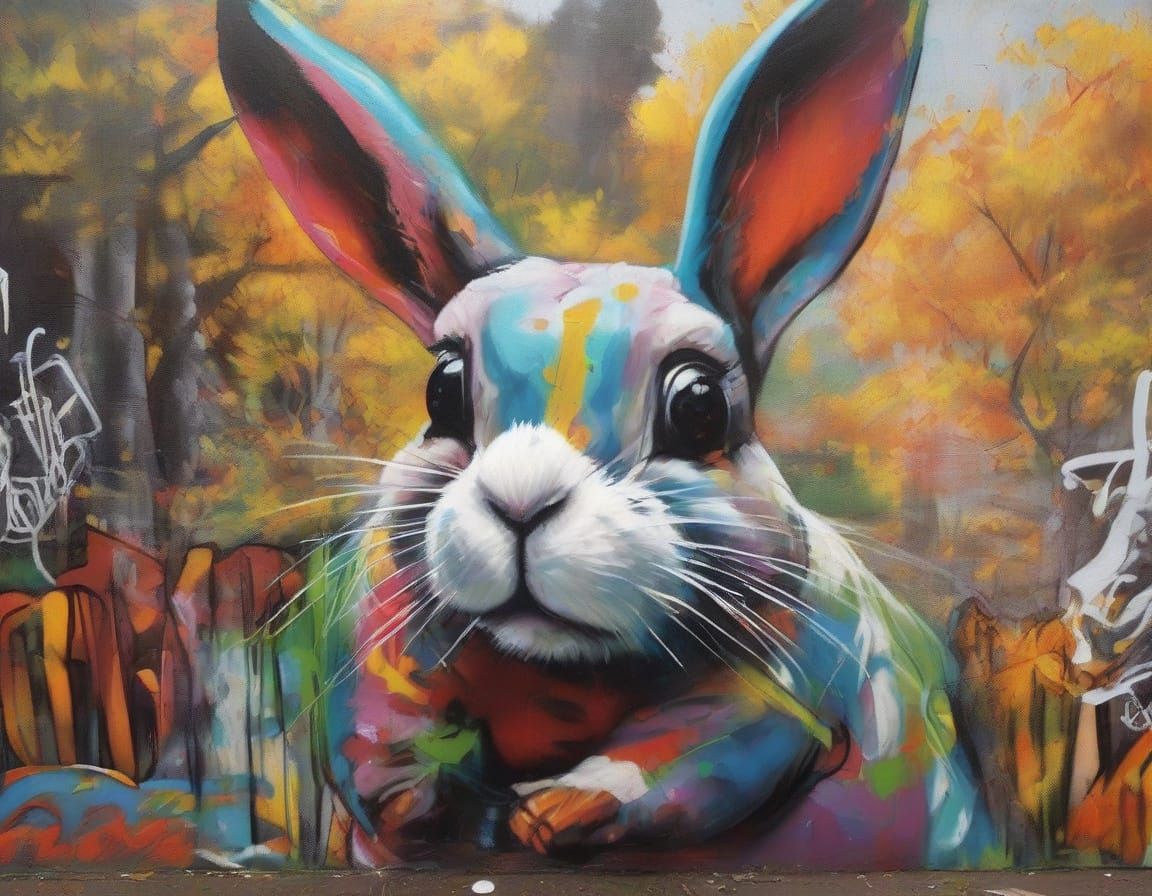 Rabbit Mail Carrier Graffiti Art in Urban Style