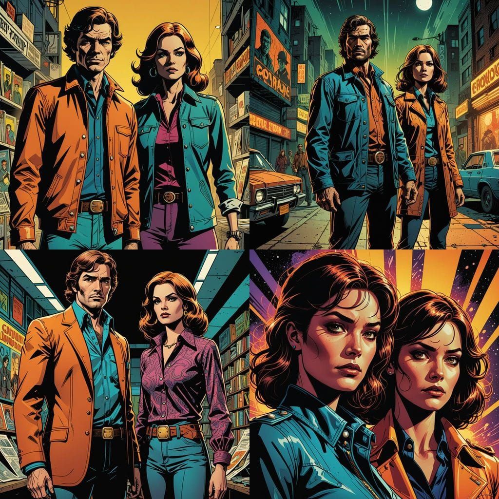 Seventies Style Couple in Gritty Comic Book Art