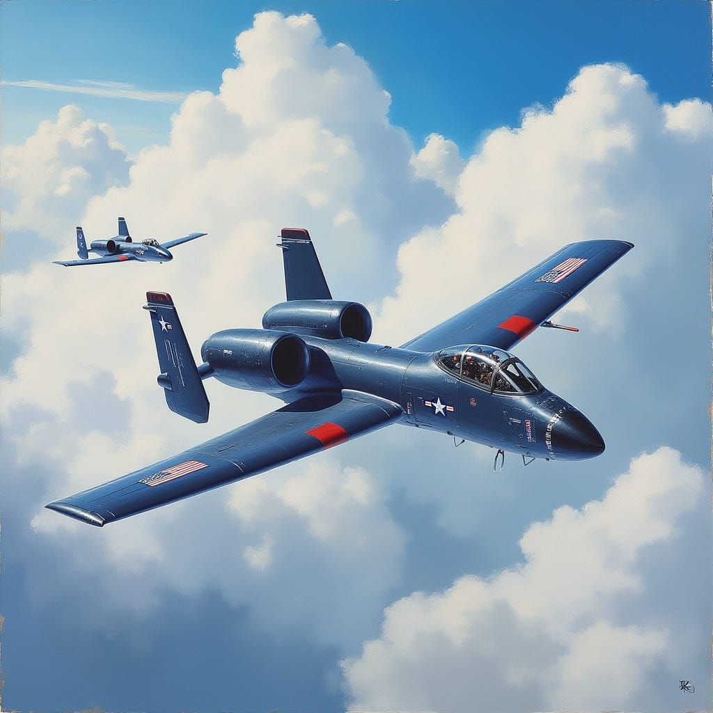 A10 Warthog Soaring in Patriotic Oil Painting Style