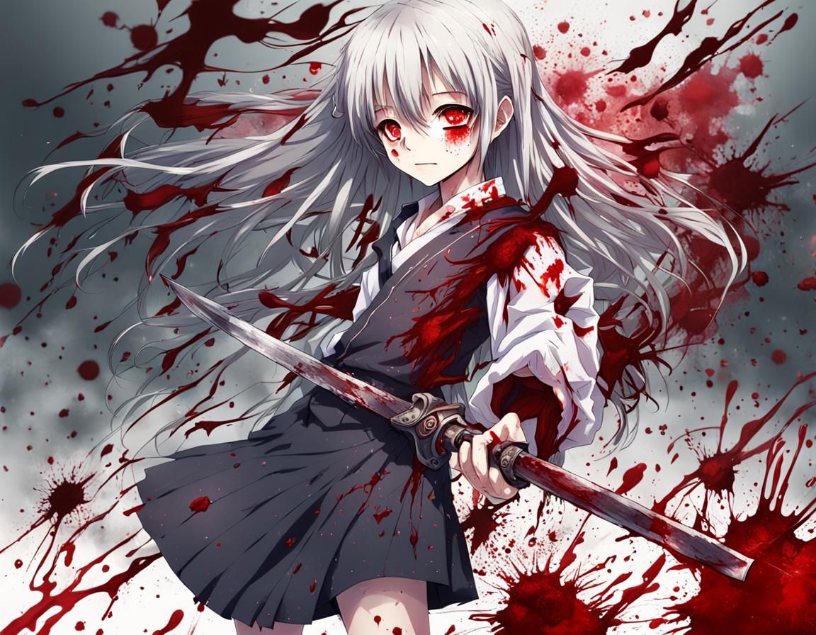 Anime Style: Blood-Covered Girl in Manga Art