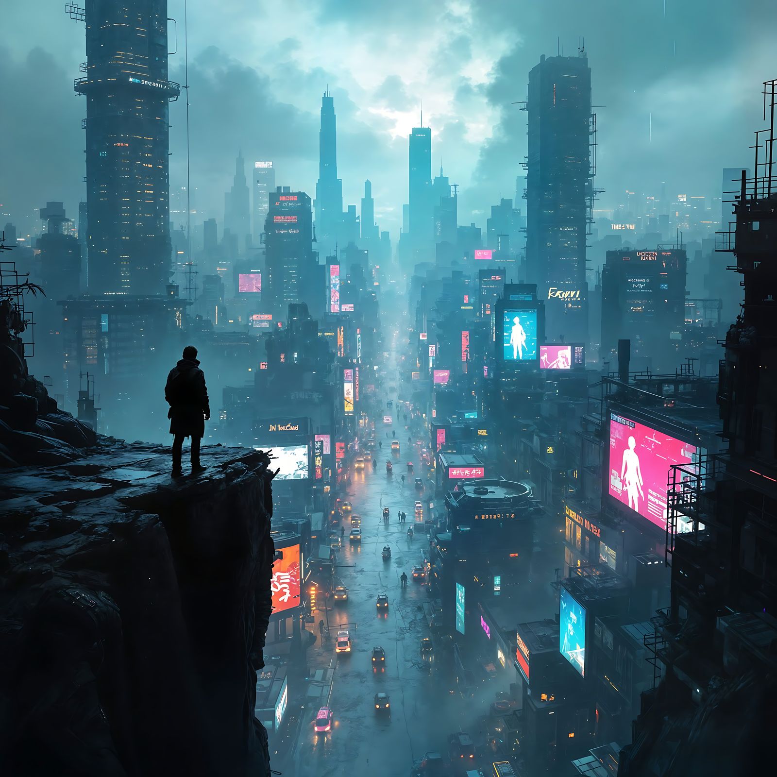 Cyberpunk 2099 Neon Cityscape Illustration