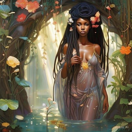 Ethereal Art Nouveau Goddess in Golden Light