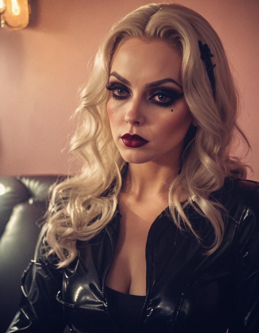 Gothic Pin-Up Portrait with Latex Catsuit and Smoky Eyes