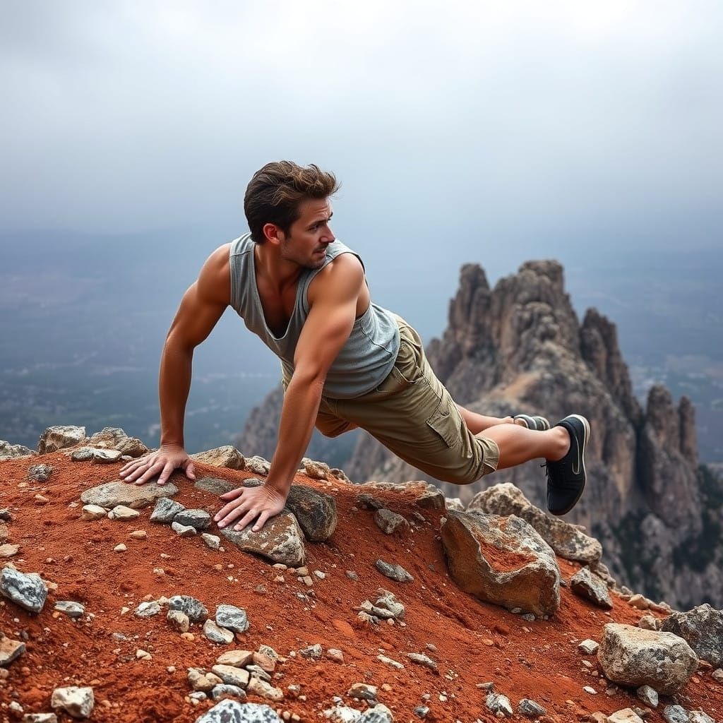 Dramatic Mountain Figure in Earthy Tones, Inspired by Iconic...