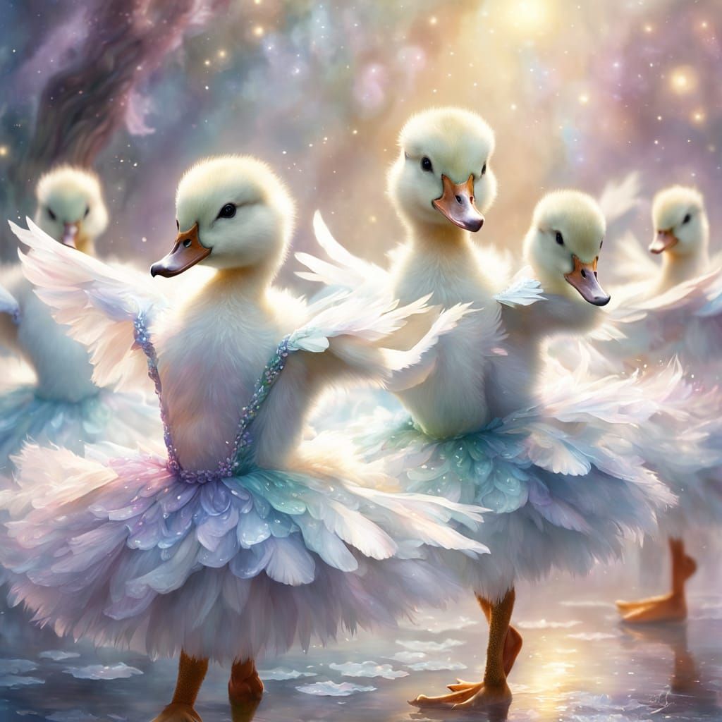 Duckling Ballerinas Perform Swan Lake: Ethereal Fantasy