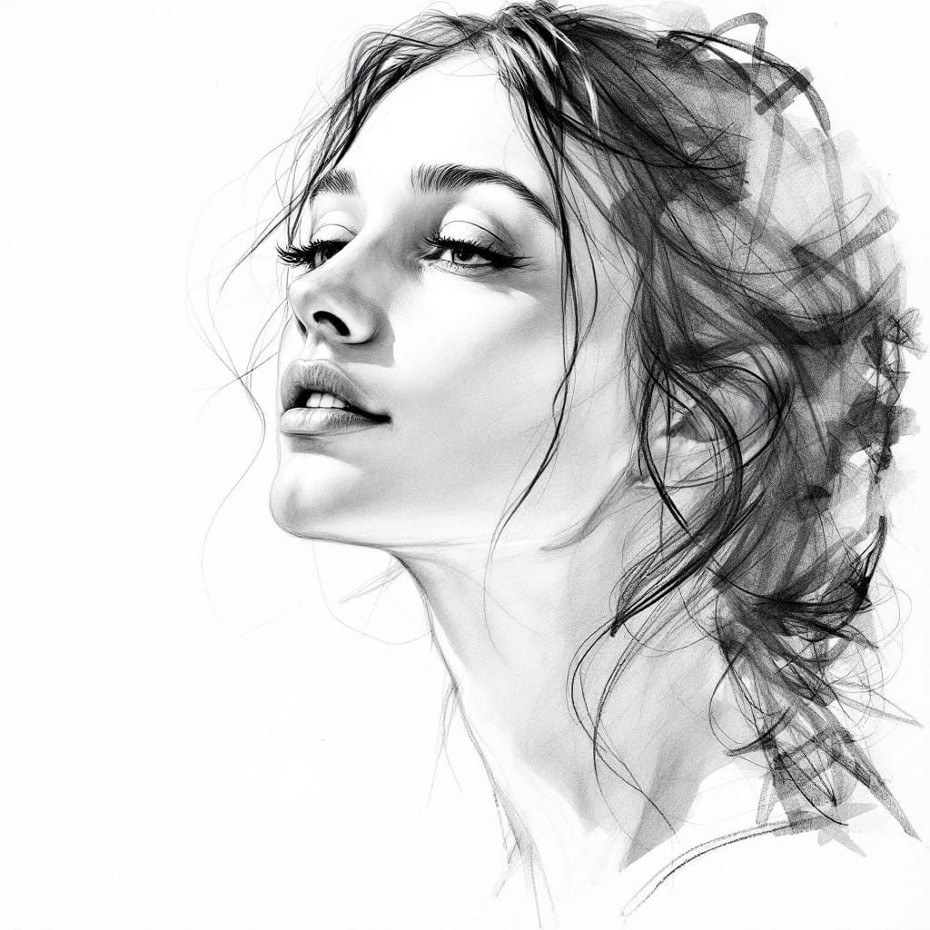 Ethereal Portrait in Monochromatic Charcoal