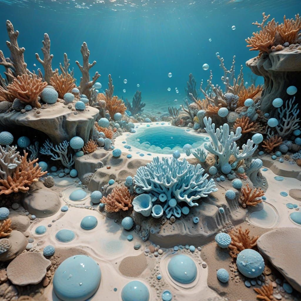 Underwater Clay Landscape with Pale Blue Coral