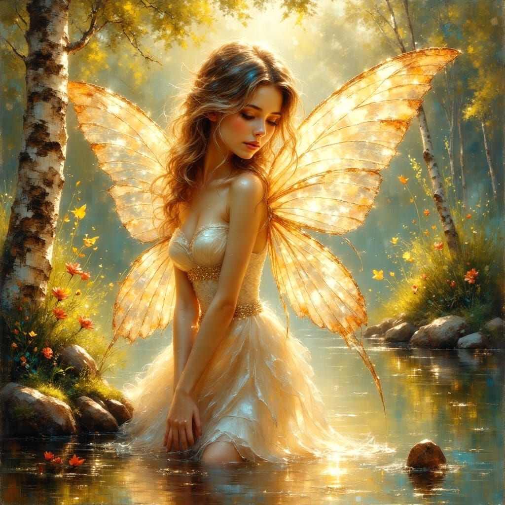 Beautiful Fairy with Ethereal Wings in Oil Painting