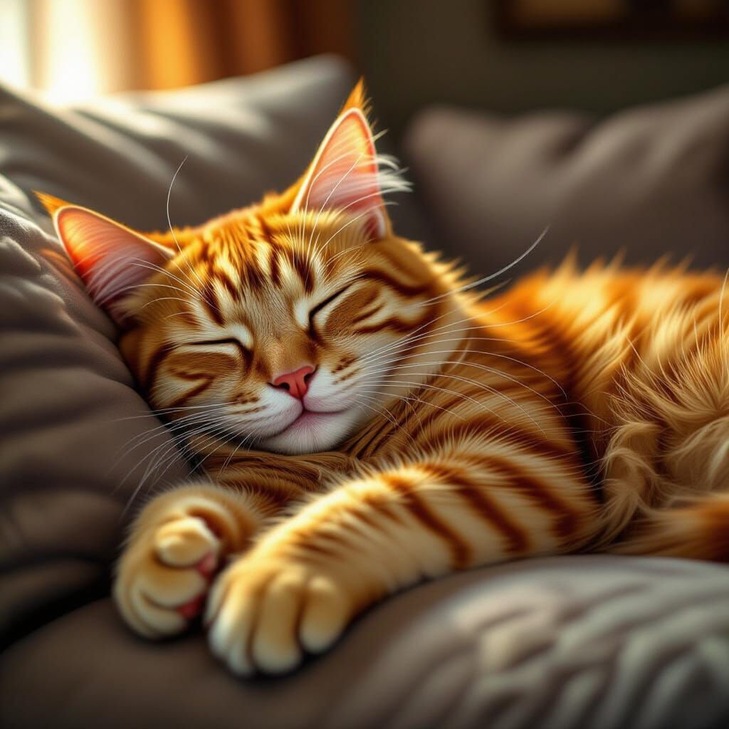 Orange Tabby Cat Napping: Hyperdetailed Portrait