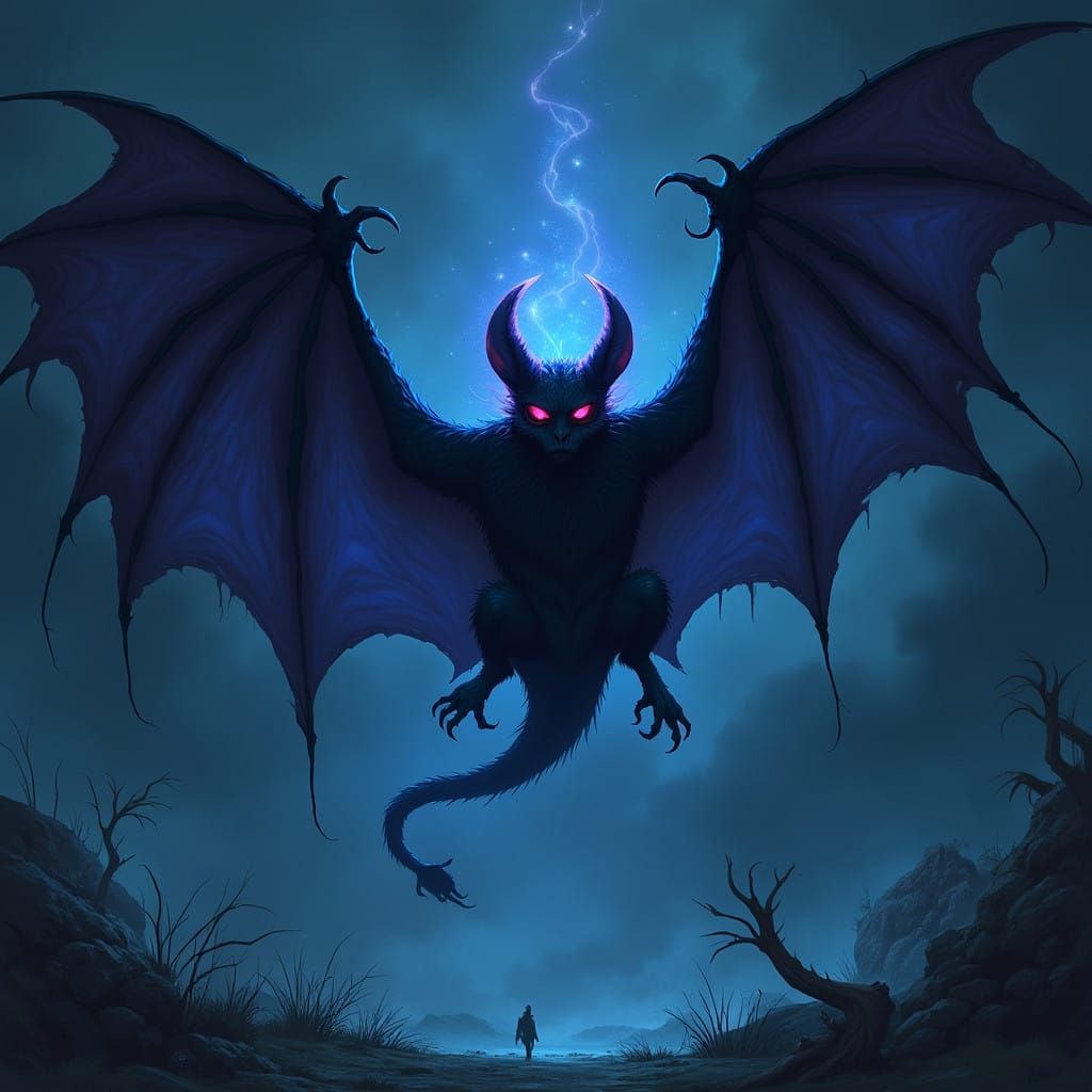 Macabre Mystical Bat Radiates Ethereal Aura in Dark Fantasy