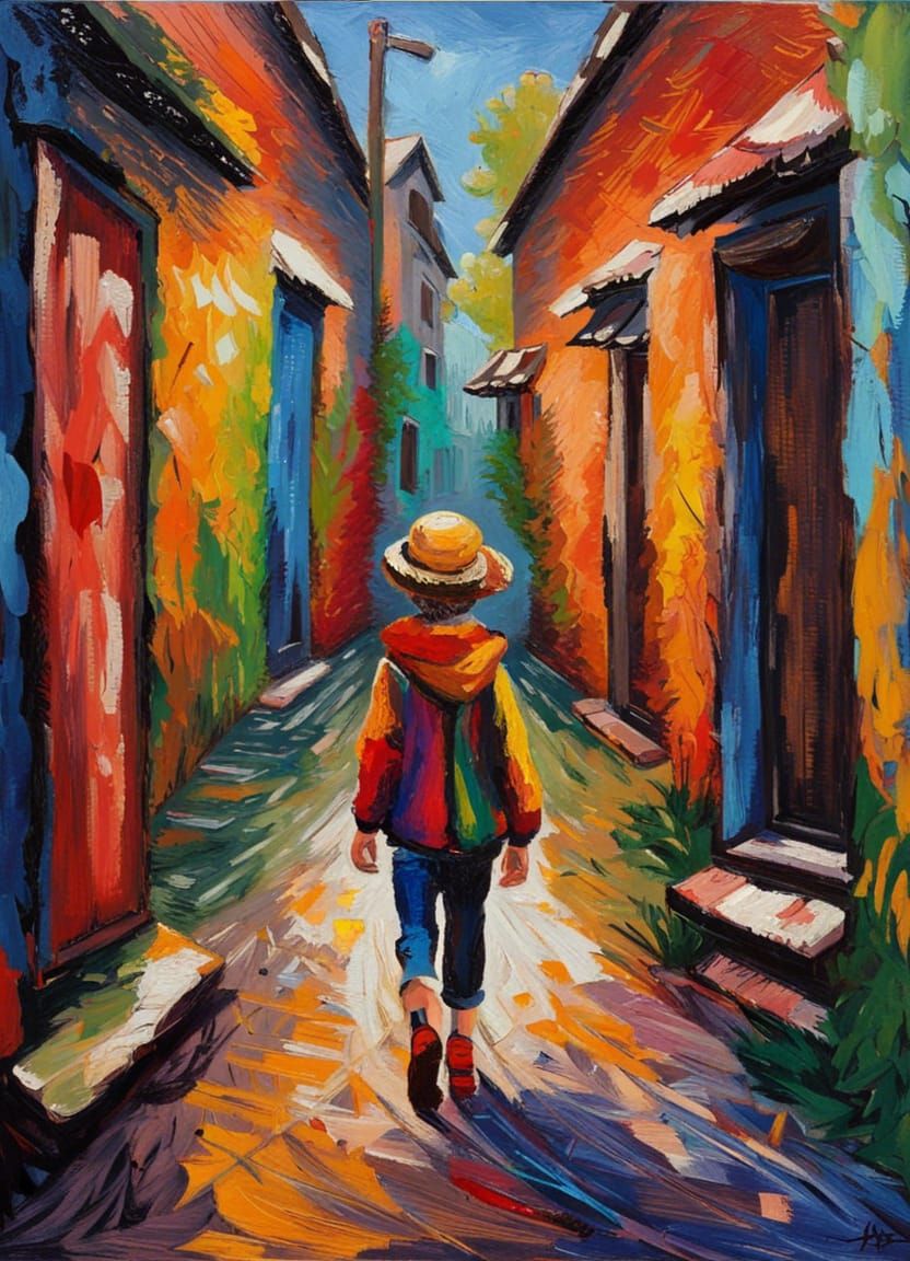Asta in Alleyway: Expressionist Impasto Oil Painting