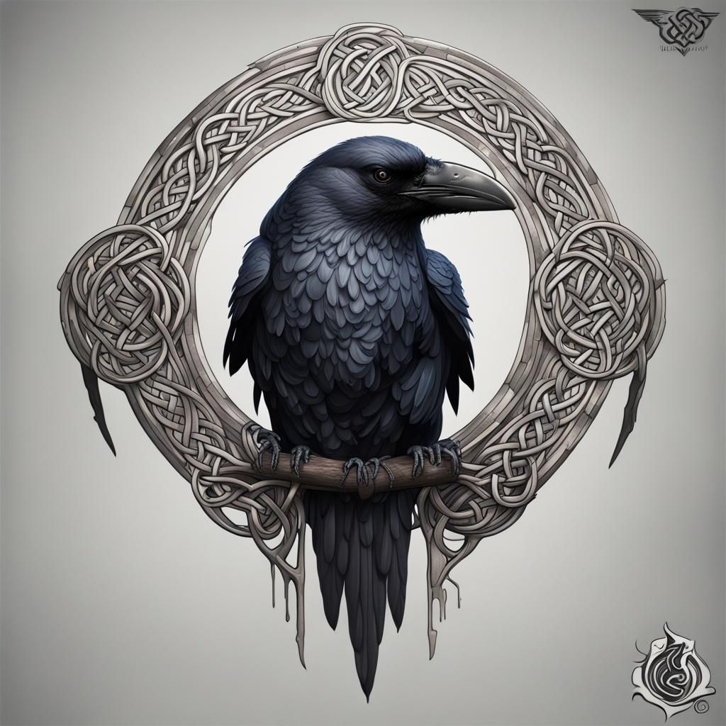 Celtic Crow Tattoo Design: Detailed Matte Painting