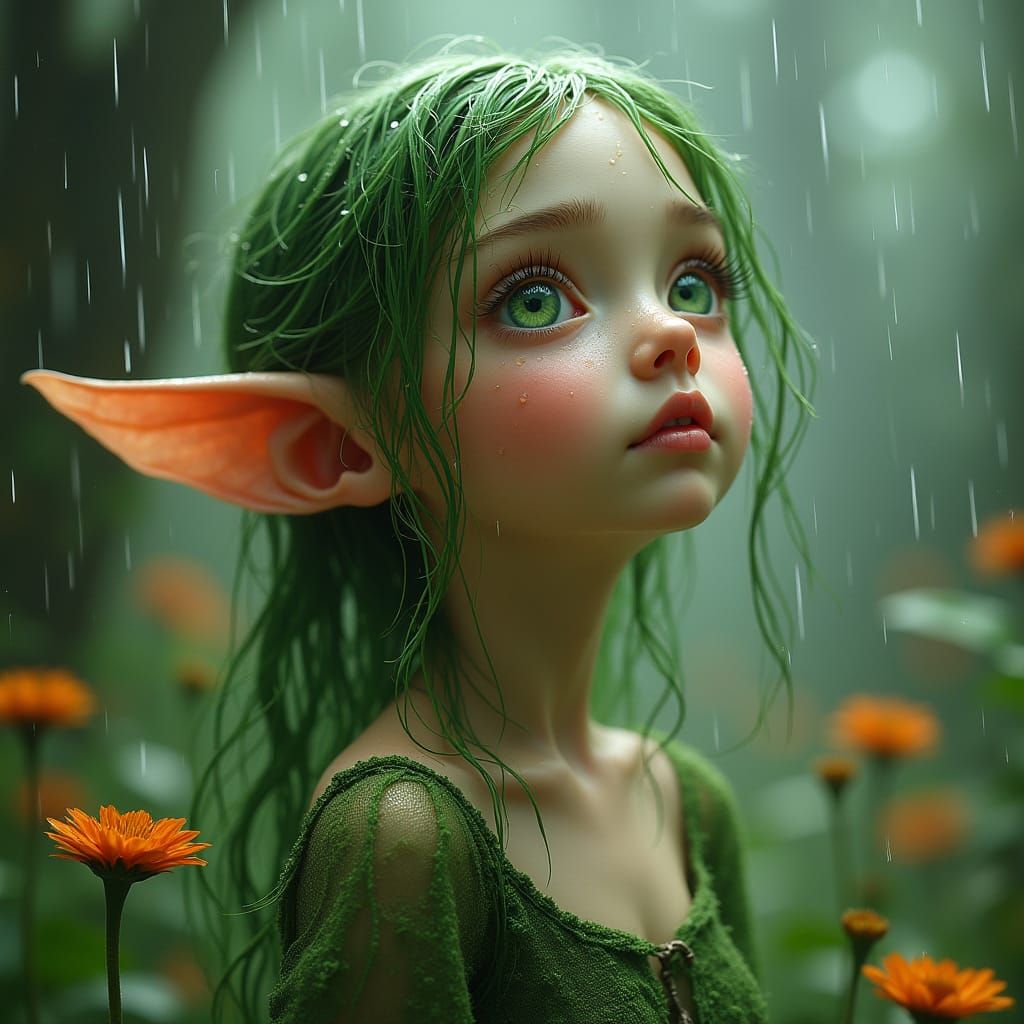 Hopeful Elf Maiden in Enchanted Rainforest