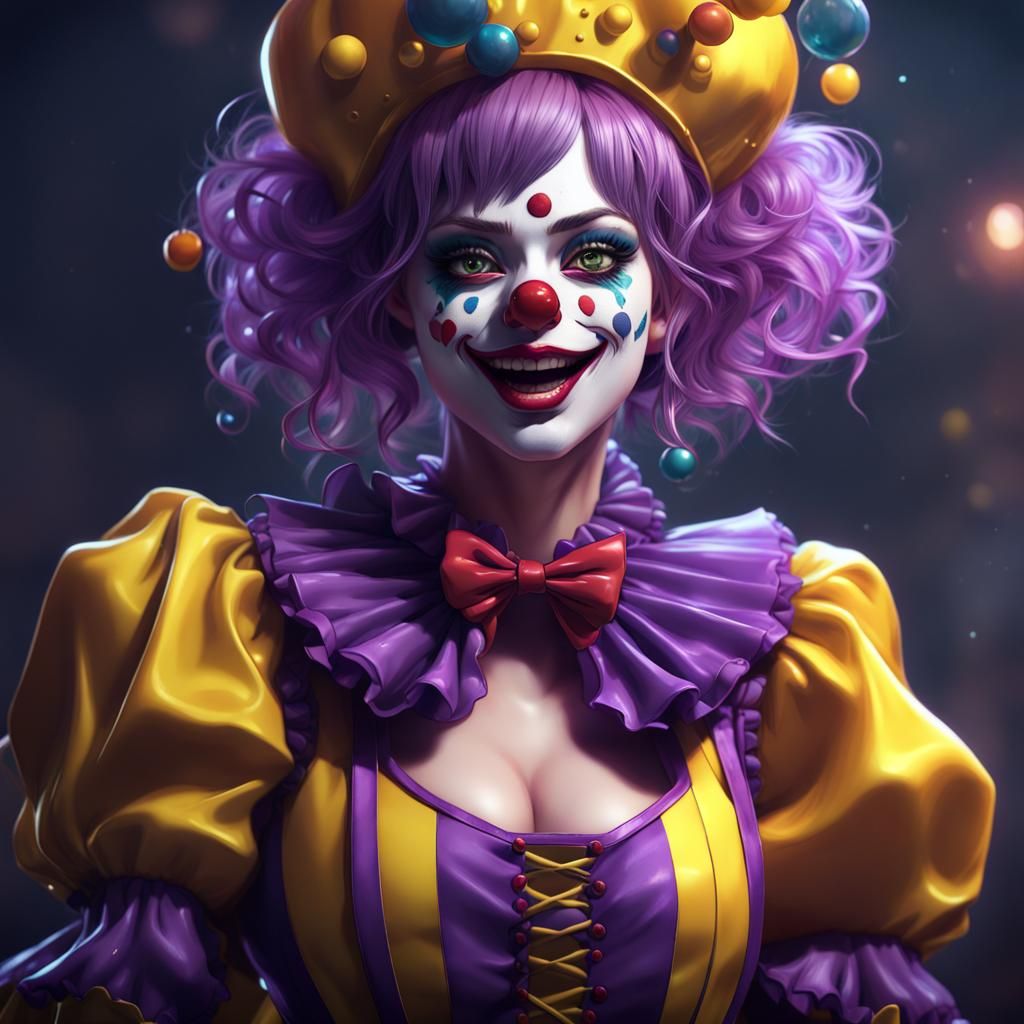 Anime Clown Girl in Dark Fantasy Style