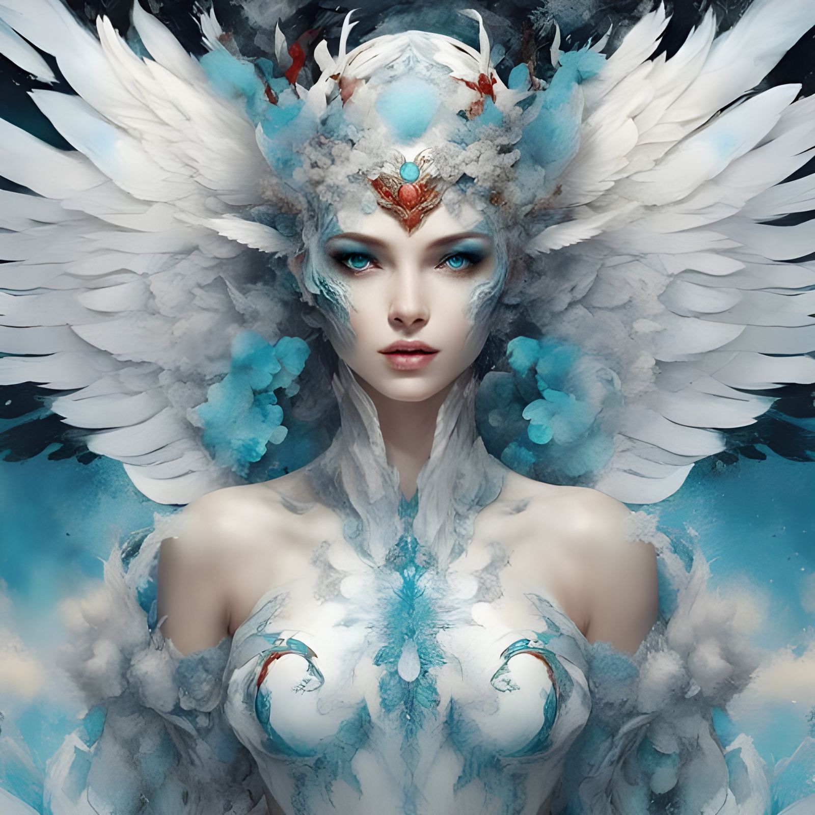 Porcelain Angel Portrait with Azure Patterns