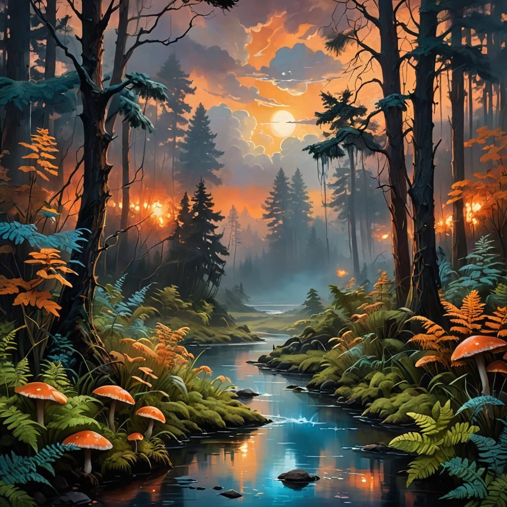 Abstract Dawn Landscape in Oil Paint