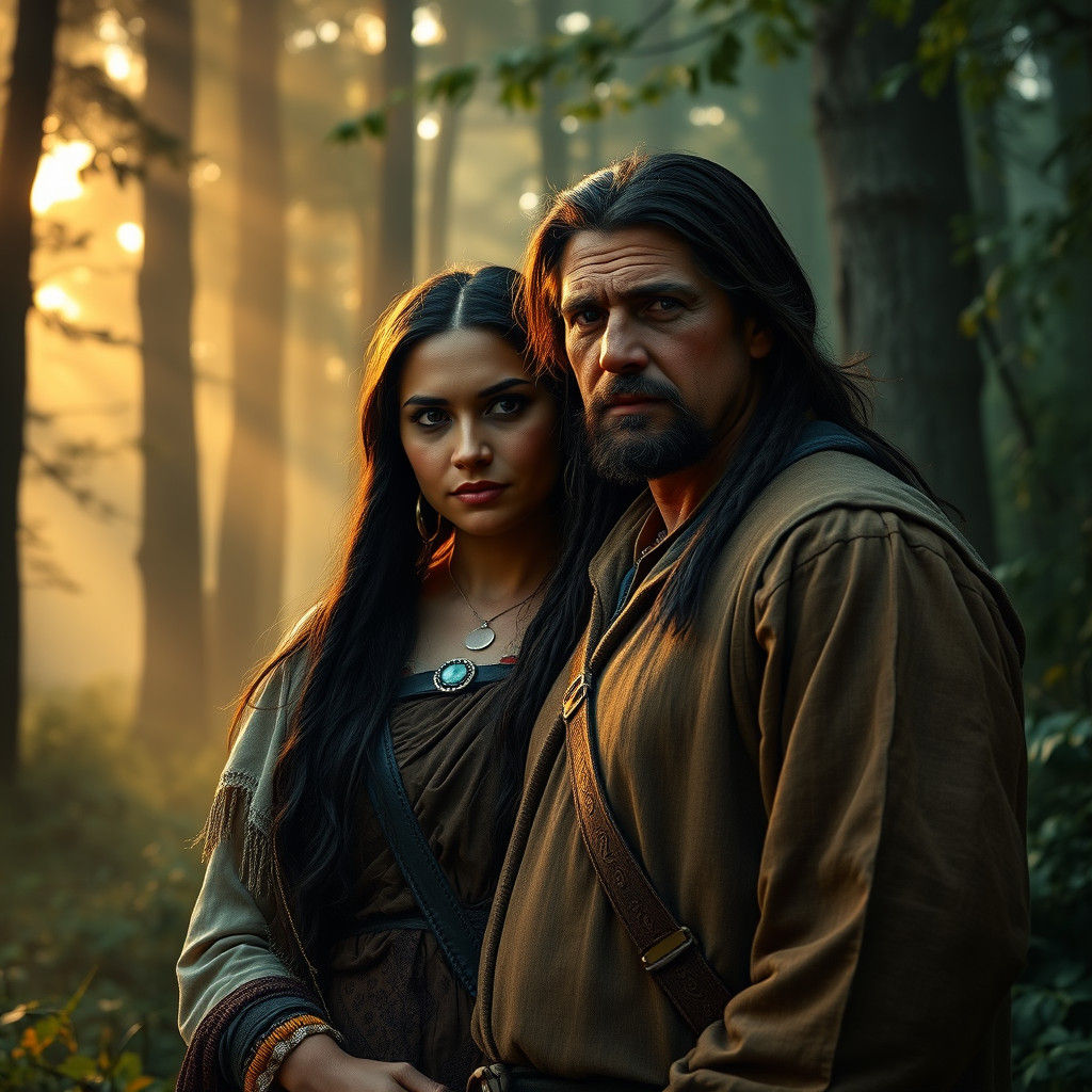 Pocahontas and John Smith in Misty Forest