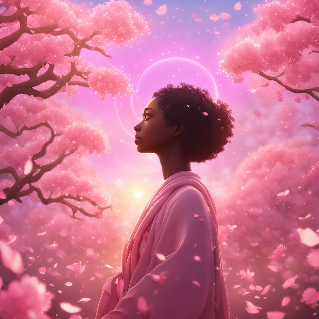 Ethereal Anime Woman with Pink Energy