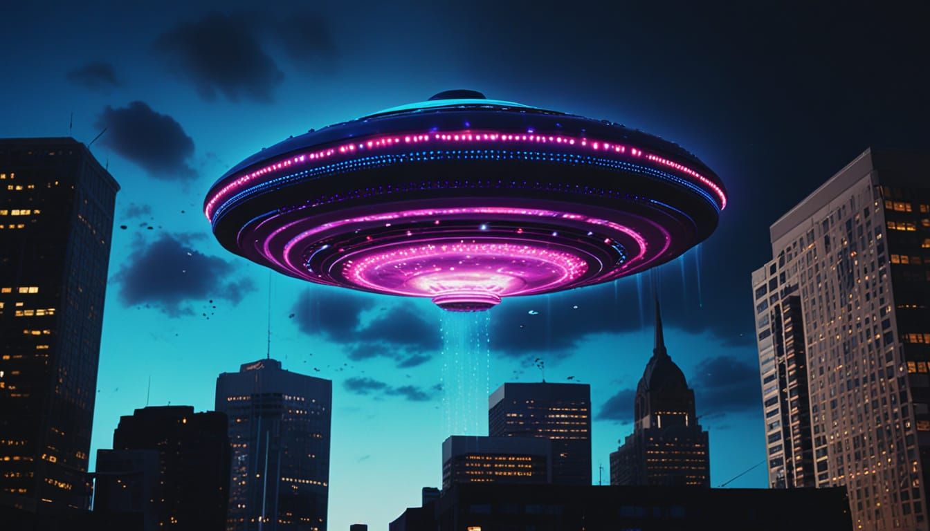 UFO Invasion Over Toronto in Surreal Style