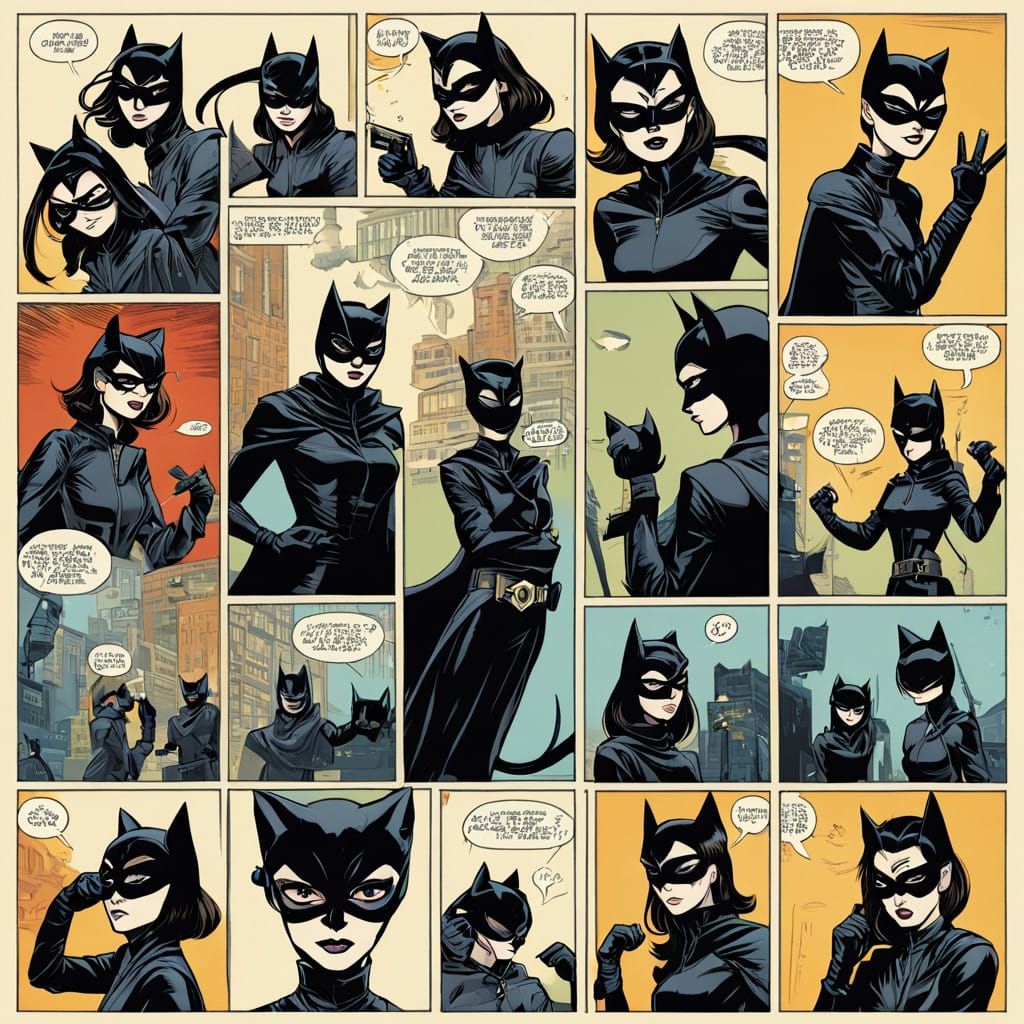Dynamic Catwomen in Comic Strip Style