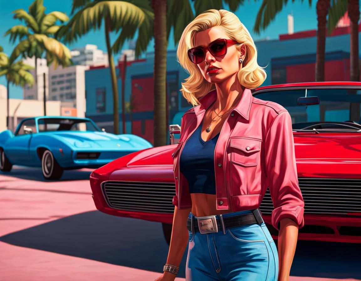 Blonde Woman with Handgun in Vice City Style
