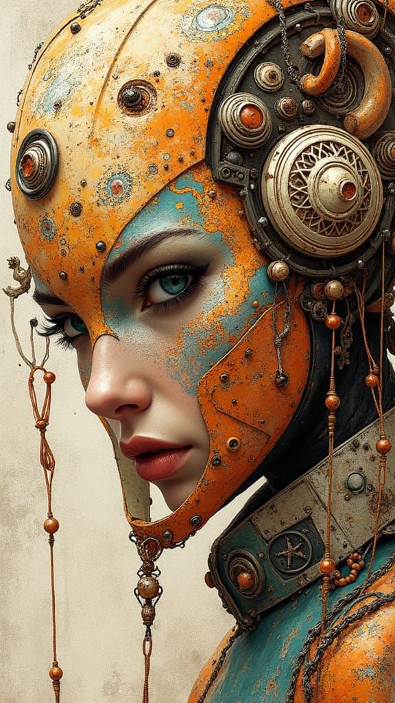 Futuristic Mermaid Goddess in Traditional Oceanic Art Style