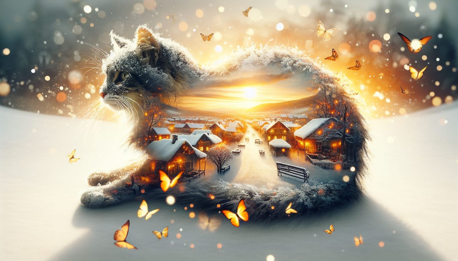 Feral Cat Double Exposure: Warm Home Concept Art
