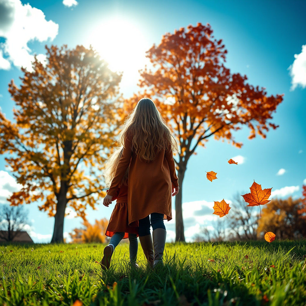 Mother and Daughter in Autumnal Silhouette
