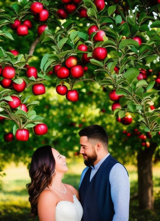 Wedding photo under an apple tree