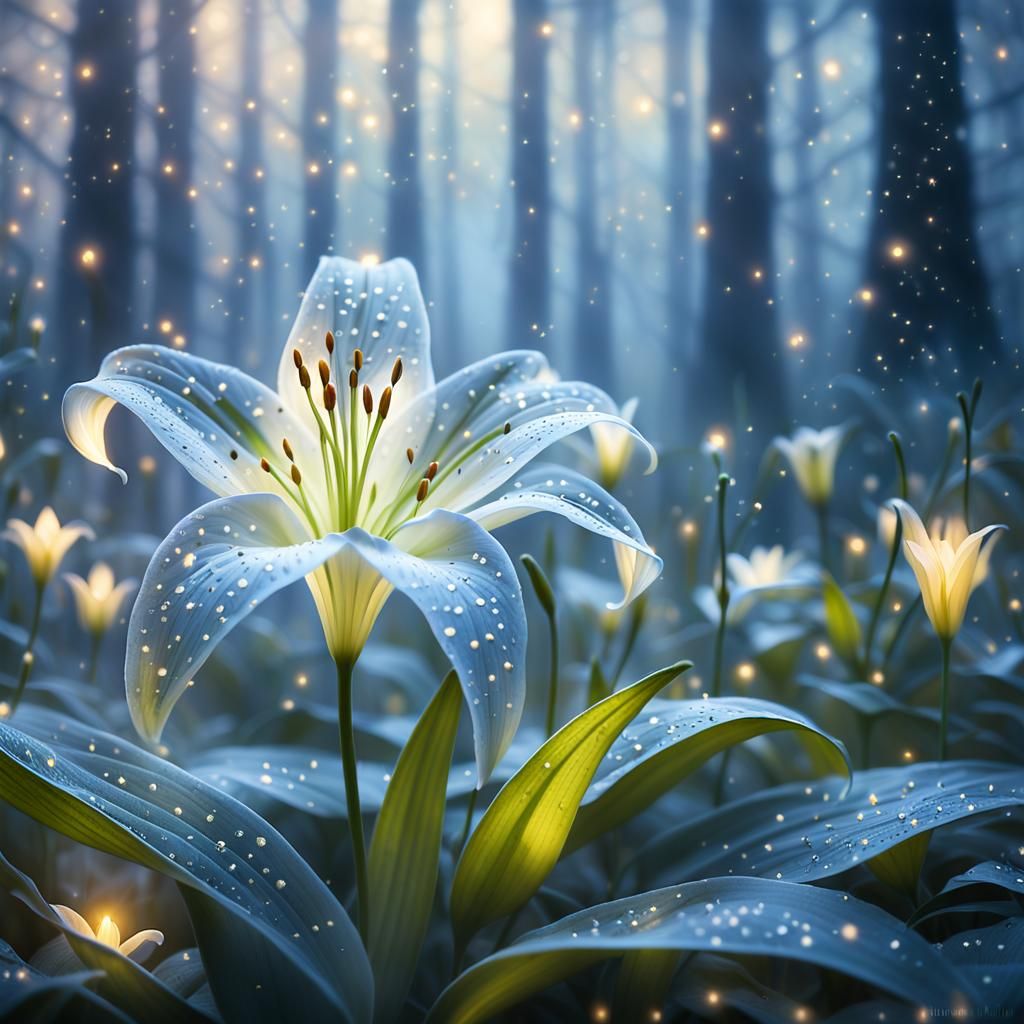 Glowing Starlight Lily in Misty Forest