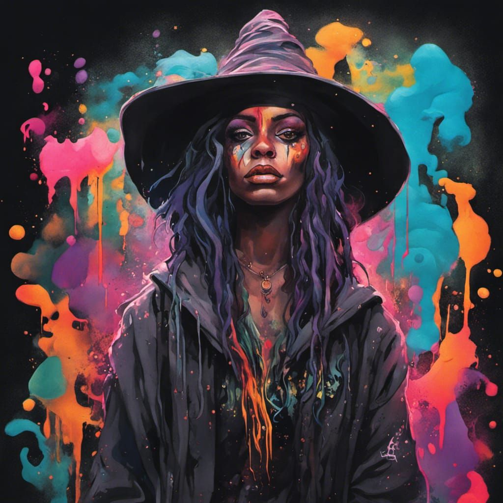 Dark Cottagecore Woman Portrait in Graffiti Art Style