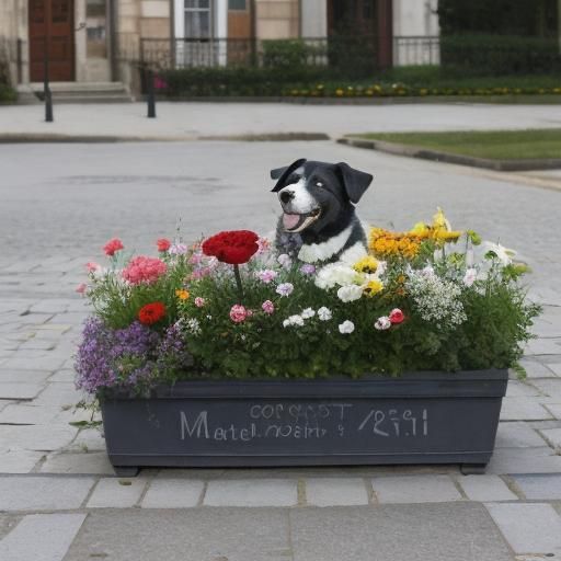 Dog with Flowers in Chagall and Monet Style