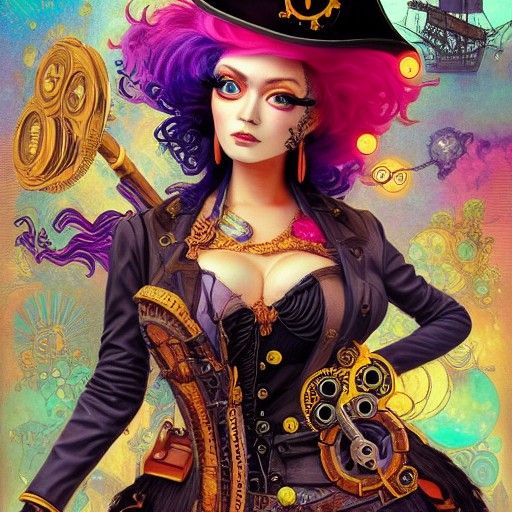 Steampunk Pirate Portrait in Vibrant Colors