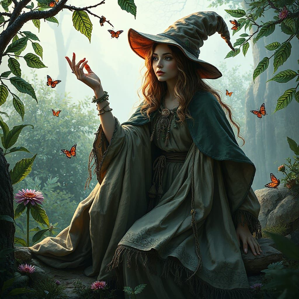 Mystical Witch Communing with Nature