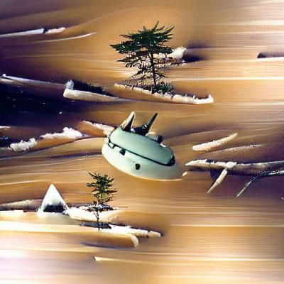 Futuristic Spaceship Over Snowy Pine Forest