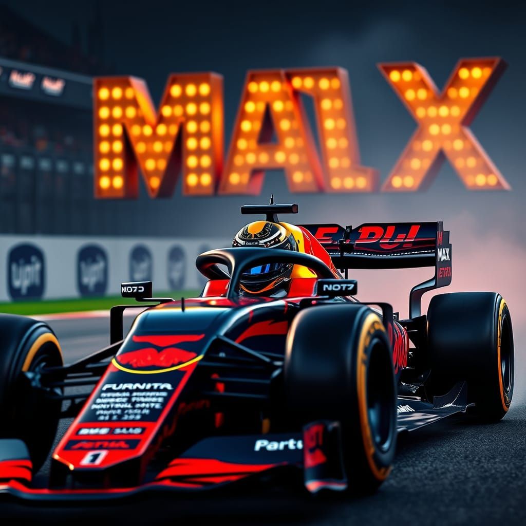 Verstappen Leads F1 Race with Golden MAX Graphic
