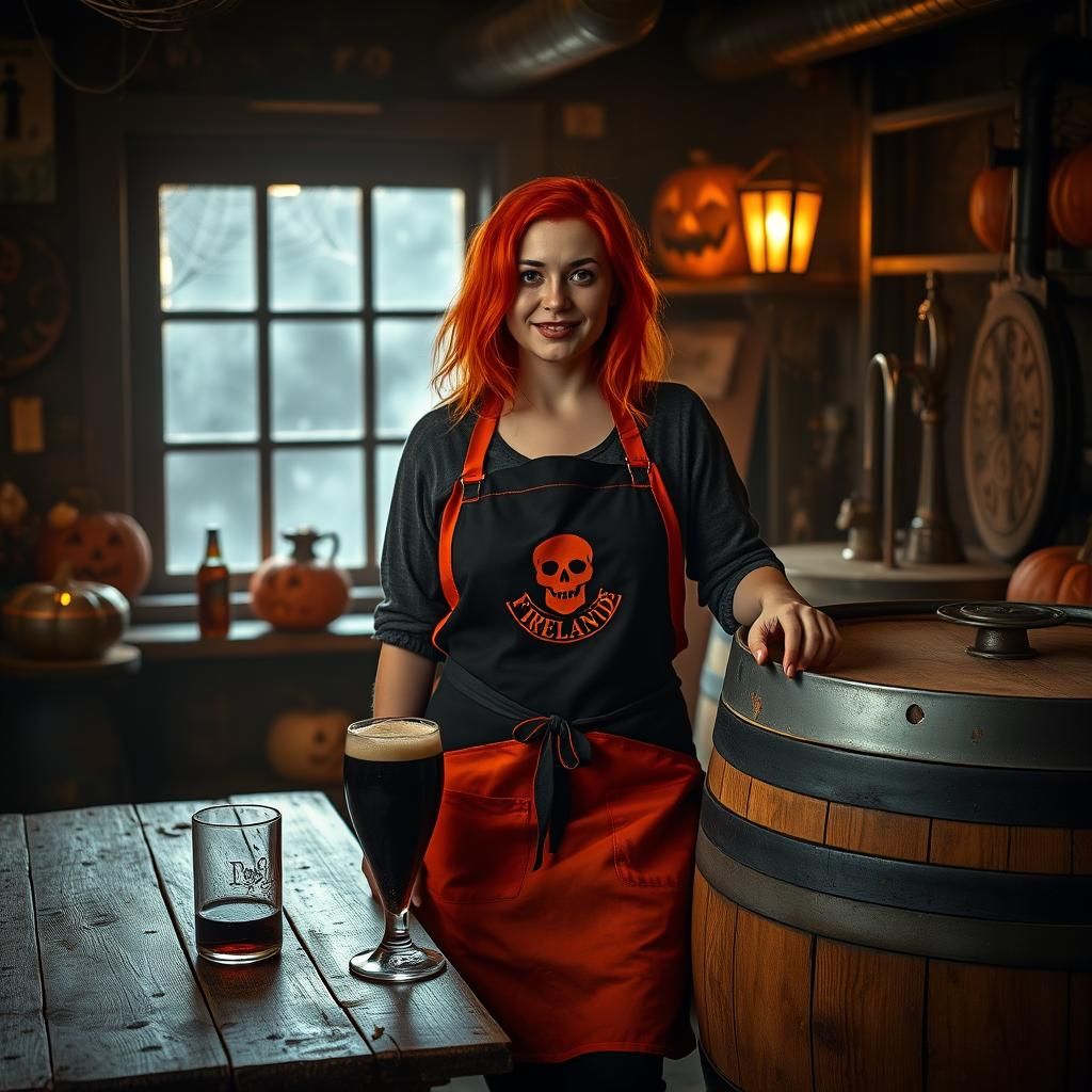 Halloween Brewmaster in Irish Brewery, Moody Lighting