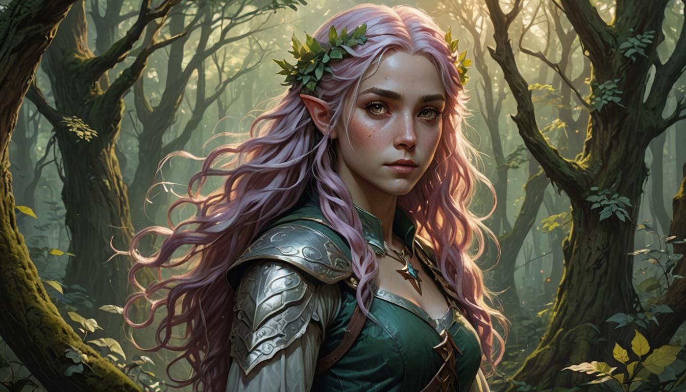 Ethereal Half-Elf Princess in Forest, Fantasy Art