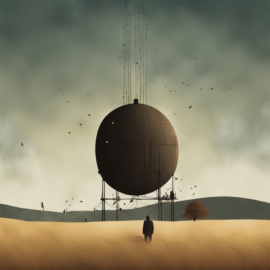 Mysterious Boy in Apple Tree, in Whimsical Illustration Styl...