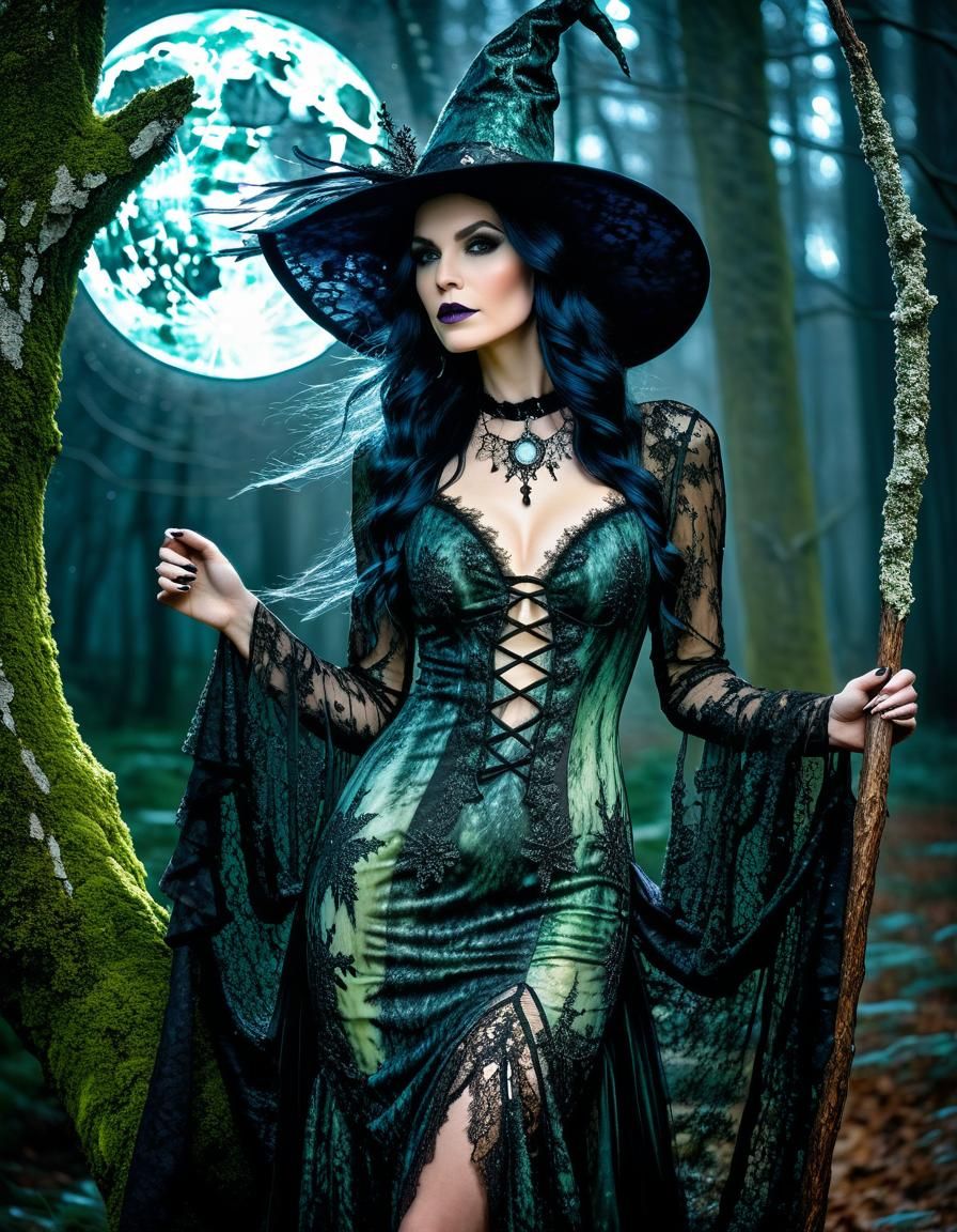 Enchanting Forest Witch in Ethereal Encaustic Style