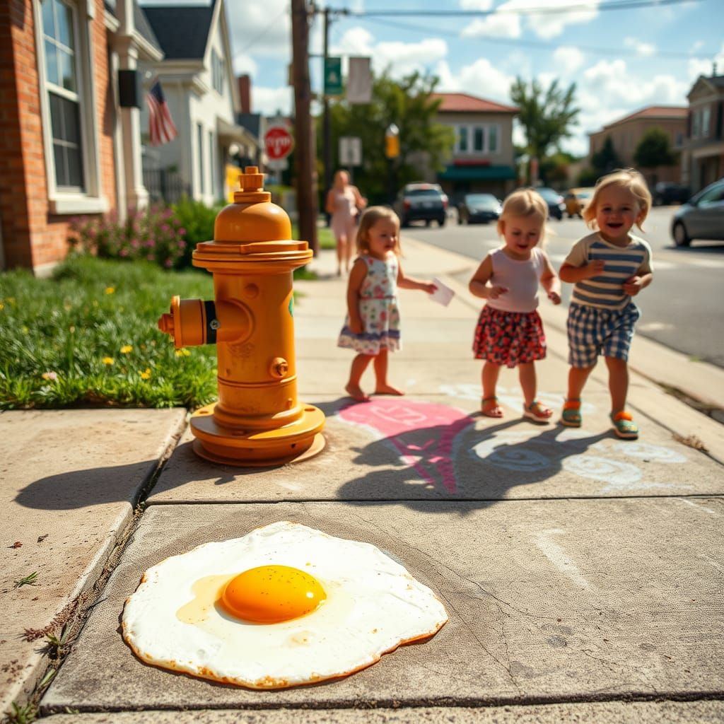 Sidewalk Egg Fry-Up in Summer Town