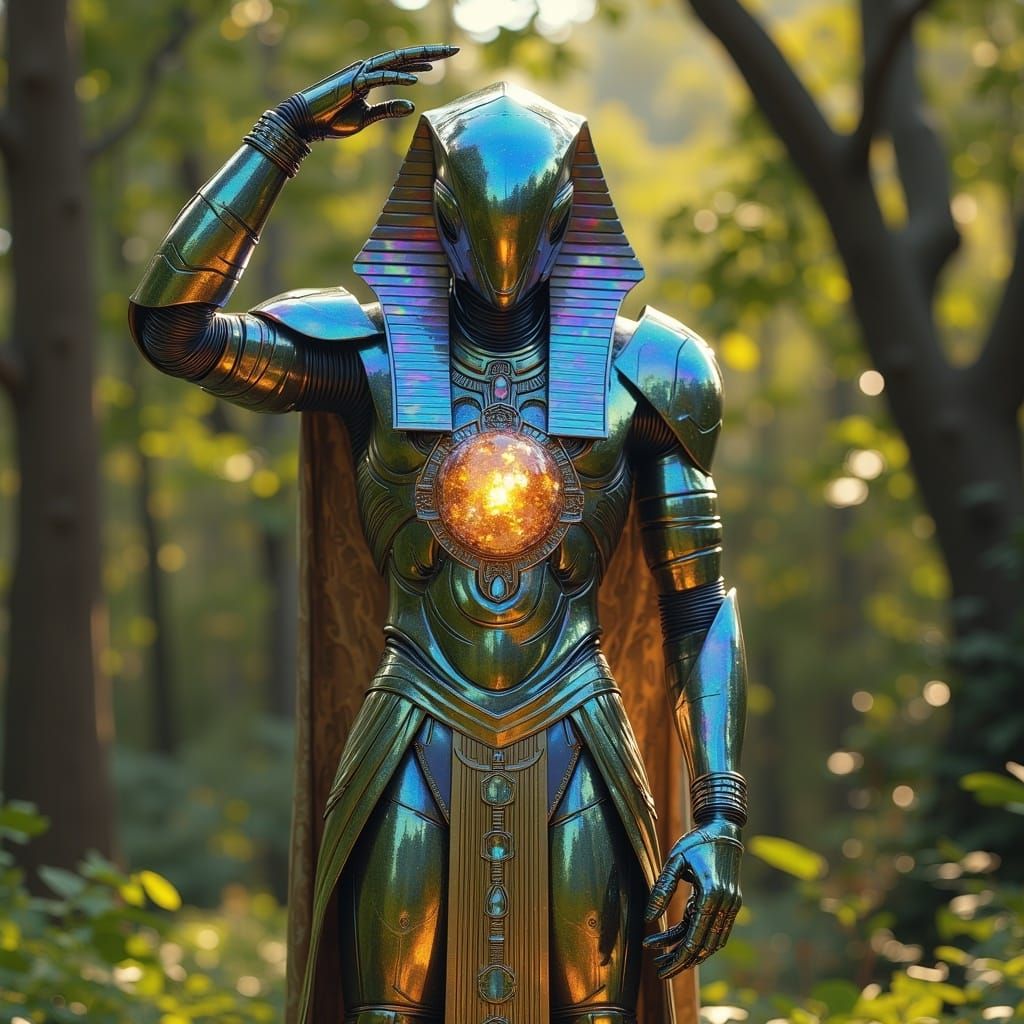 Metallic Pharaoh Awakens in Sun-Dappled Forest