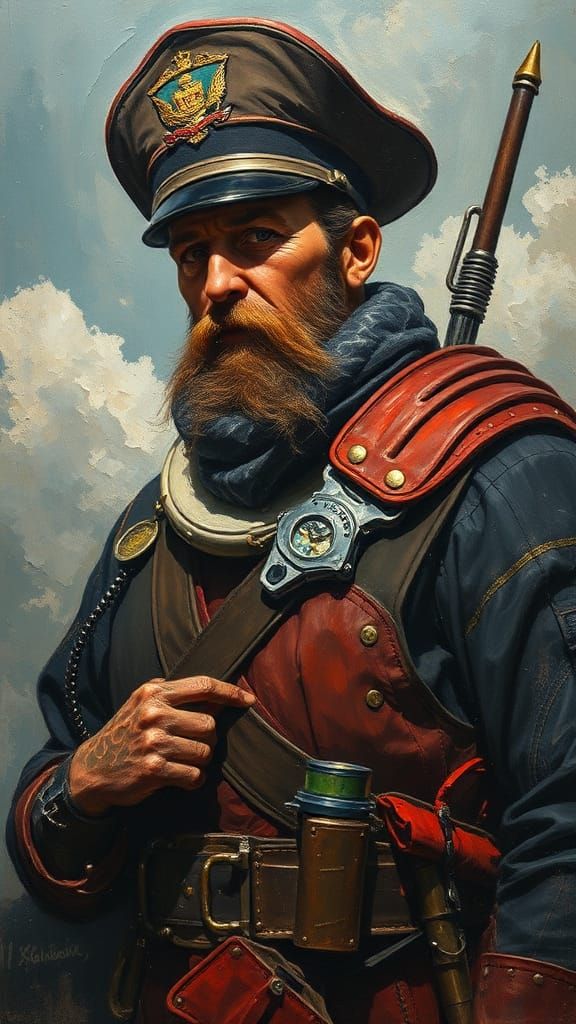 Cyberpunk Ahab in Gouache Style Masterpiece