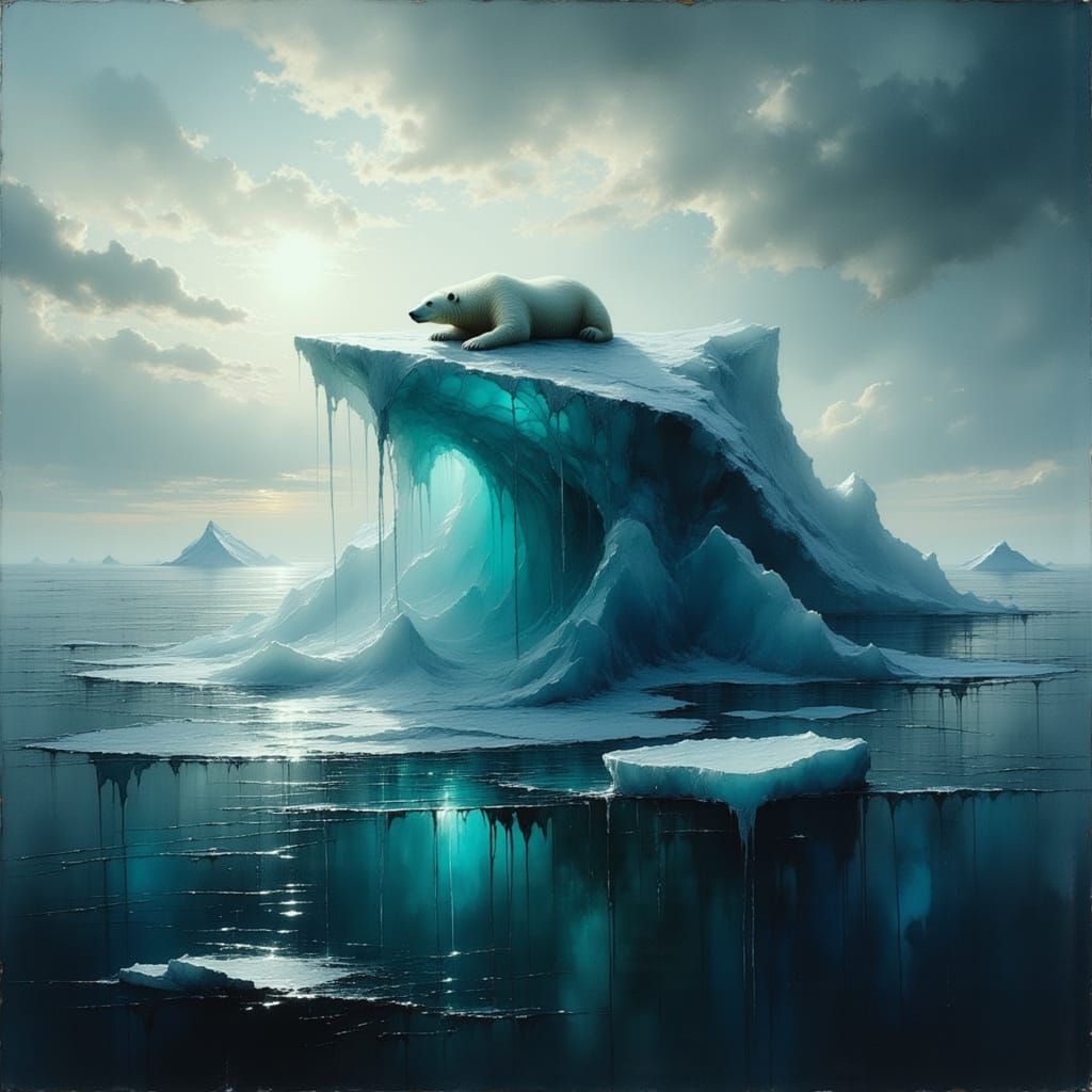 Polar Bear on Melting Iceberg: Climate Change Art