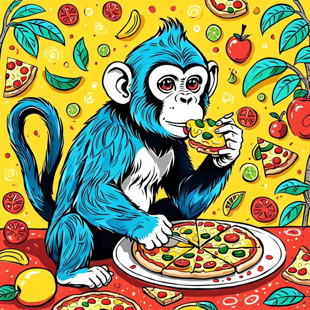 Monkey Eating Mango: Doodle Art Painting
