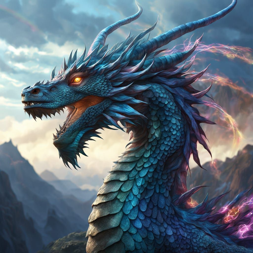 Spirit Dragon of Rainbow Energy, Divine Presence, Digital Ma...