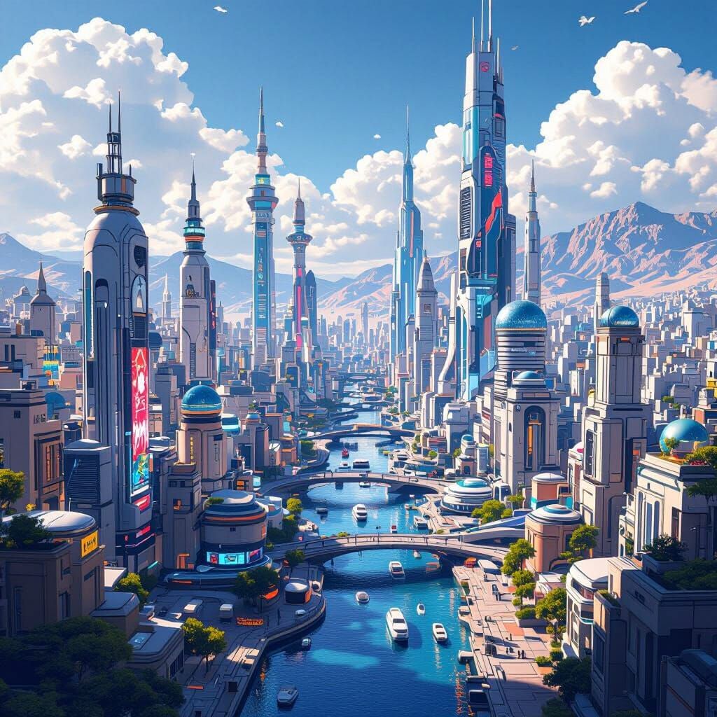 Futuristic Annaba Cityscape in Anime Style
