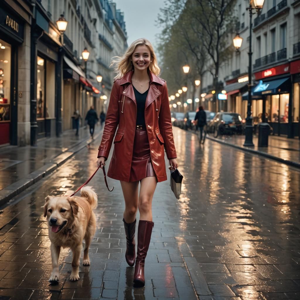 Parisian Blonde in Red Miniskirt: Cinematic Street Photograp...